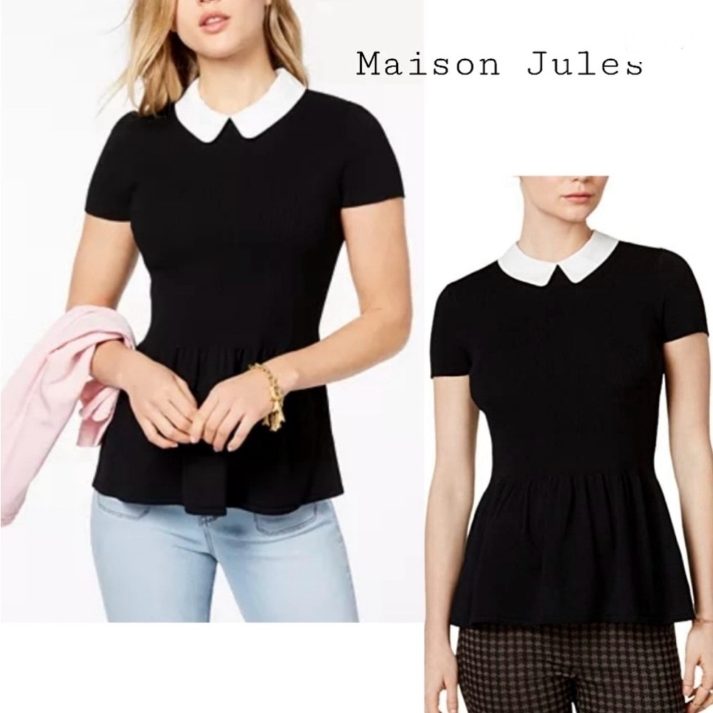 ANTHROPOLOGIE Maison Jules Peter Pan Collar SWEATER LARGE Short Sleeve NWOT - Picture 2 of 7